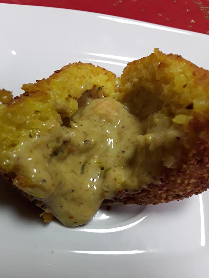 Ricetta Arancina/o al pesto di pistacchio e gamberetti